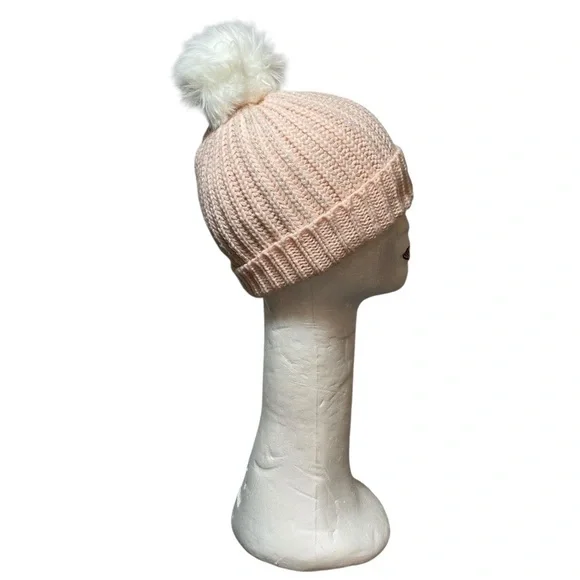 Charlie Paige Blush Knit Beanie with Pom Pom Sz-OS - Picture 2 of 2